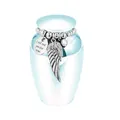 Light blue cremation urn for pet ashes with beaded angel wing necklace and memorial tag - 65*45mm / Sky Blue