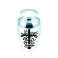 Polished silver metallic cremation urn featuring cross and tree Forever engraving design - 65*45mm / Sky Blue