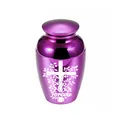 Small purple cremation urn with engraved white cross and leaves for human or pet ashes - 65*45mm / Purple