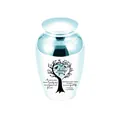 Pequeña urna de cremación para mascotas en aleación azul claro con grabado de árbol - 65*45mm / Azul cielo