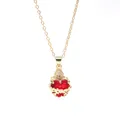 Elegant gold plated necklace with a red heart gemstone and detailed thorn vine pendant - Thorns Crown Style (A-2701-2)