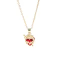 Gold-toned necklace with a red heart pendant featuring ornate rose and crown details. - Rose Sword Heart Style (A-2701-4)