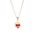 Elegant gold copper necklace with crown heart and red gemstone pendant for women - Flame Cross Style (A-2701-7)