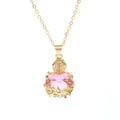 Elegant pink heart pendant necklace with gold crown and thorn design on white background. - Pink Heart Cross Style (A-2711-2)