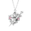 Stylish silver alloy heart and sword pendant necklace with sparkling pink rhinestones - Heart Cross Sword Style (3)