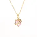 Elegant gold-plated necklace with a pink heart crystal wrapped in thorny vine details - Pink Heart Thorn Branch Style (A-2711-5)