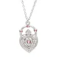 Intricate silver heart pendant necklace adorned with pink crystals in stylish Korean fashion - Heart Relief Style (2)
