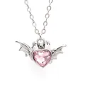 Elegant pink heart crystal pendant necklace with silver bat wings for sweet girls fashion - Bat Wing Heart Style (4)