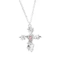Sweet cross pendant necklace with pink heart stone and silver finish - Rose Flower Cross Style (6)