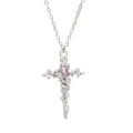 Elegant silver alloy cross necklace featuring a pink heart gemstone and rose vine details - Entwined Rose Cross Style (7)