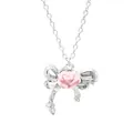 Sweet pink rose bow pendant necklace for women with silver-tone chain and aesthetic charm - Rose Bowknot Style (8)