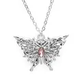 Elegant silver-tone butterfly pendant necklace featuring a central pink marquise stone - Openwork Butterfly Style (10)