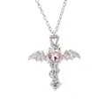 Gothic style bat wing cross necklace featuring a brilliant pink heart crystal pendant - Bat Cross Style (11)