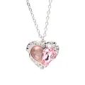 Cute silver-tone heart necklace with a sparkling pink teardrop crystal pendant - Hammered Color Block Style (14)