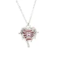 Sweet pink heart pendant necklace with silver melting metal detail and butterfly crystal - Lava Butterfly Style (15)