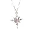 Elegant silver-toned alloy starburst necklace featuring a center oval pink gemstone - Multi-Pointed Star Style (17)