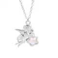 Cute silver-colored alloy cherub angel necklace featuring a pink pearlescent star pendant - Angel Star Style (18)