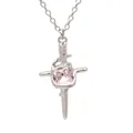 Silver alloy cross necklace featuring a sparkling square pink gemstone pendant - Irregular Cross Style (21)