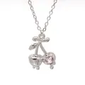Adorable silver cherry necklace featuring a sparkling pink heart crystal pendant - Liquid Glaze Double Cherry Style (22)