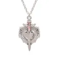 Elegant silver heart necklace with sparkling pink rhinestones and cross dagger pendant. - Radial Texture Heart Style (25)