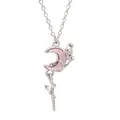 Korean ins style sweet pink crescent moon necklace with shiny silver cross pendant decoration - Rose Crescent Style (26)