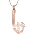 Roségoldener Angelhaken-Ascheanhänger mit Kreuz, minimalistische Edelstahl-Halskette. - Roségold Angelhaken Kreuz Anhänger / Roségold