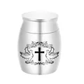 Small silver aluminum alloy cremation urn with cross and dove pattern souvenir jar - 30x40mm / Silver