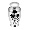 Silver alloy cremation urn with black rose pattern for human or pet ashes memorial - 70x45mm / Silver