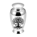 Hochglanzpolierte silberne Tierurne aus Aluminium mit schwarzem Lebensbaum-Design - 70x45mm / Silber