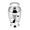 Polished silver pet memorial urn for ashes featuring a cat silhouette and quote - 70x45mm / Silver