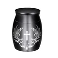 Black mini aluminum pet cremation urn with white cross and wings memorial design - 30x40mm / Black