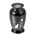 Elegant black metal pet memorial urn with engraved cat silhouette and paw prints - 70x45mm / Black