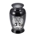 Elegante schwarze Aluminium-Tierurne mit fein graviertem weißen Lebensbaum-Design - 70x45mm / Schwarz