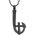Schwarze Urnenkette aus Edelstahl mit Angelhaken und Kreuzanhänger sowie Schlangenkette. - Schwarz Angelhaken Kreuz Anhänger / Schwarz