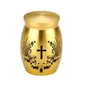 Gold mini aluminum cremation urn with engraved cross and wings design - 30x40mm / Gold