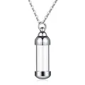 Silver-toned memorial cremation urn necklace with a clear capsule pendant for ashes - Cylindrical Glass Tube Pendant / Silver