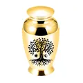 Hochwertige goldene Mini-Tierurne aus Aluminium mit Lebensbaum-Gravur Design - 70x45mm / Gold