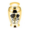 Mini golden memorial alloy urn with elegant black rose design for human or pet ashes - 70x45mm / Gold