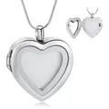 Elegant silver stainless steel heart locket necklace for memorial photos and keepsakes - Silver