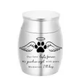 Silver aluminum alloy pet cremation urn with paw print and angel wings memorial design - 30x40mm / Silver