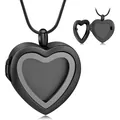 Black stainless steel heart cremation locket pendant necklace for memorial ashes - Black