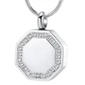 Elegante silberne sechseckige Urnen-Halskette mit Zirkonia für Tier- oder Menschenasche - Sechseckiger Anhänger / Silber