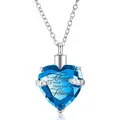 Collar colgante de urna corazón de cristal azul con grabado Always on my mind para cenizas - Colgante de corazón con pedrería / Azul cielo