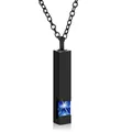 Elegante collar de cremación de acero inoxidable negro con un radiante cristal azul - Colgante de Columna Cuadrada con Piedra de Nacimiento / Azul