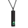 Collar de urna de cremación de acero negro con colgante de piedra de nacimiento verde - Colgante de Pilar Cuadrado / Verde