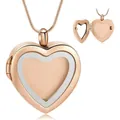 Rose gold stainless steel heart locket necklace featuring a glass window for memorial photos - Rose Gold