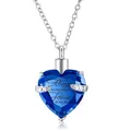 Collar de urna de corazón con cristal azul para cenizas hecho de acero inoxidable - Colgante de corazón / Azul