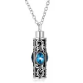 Colgante de cremación de acero inoxidable con piedra azul y detalles de patrón vintage - Colgante de Cilindro / Azul cielo