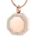 Eleganter roségoldener achteckiger Urnenanhänger mit glitzerndem Zirkonia-Steinbesatz - Sechseckiger Anhänger / Roségold