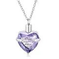 Collar urna corazón de cristal púrpura para cenizas, colgante conmemorativo de acero - Colgante de Piedra de Corazón Lavanda